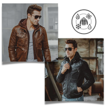 Cargar imagen en el visor de la galería, Chaqueta motera clásica de cuero marrón
 - Ozerty