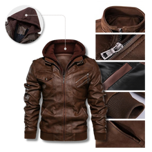 Cargar imagen en el visor de la galería, Chaqueta motera clásica de cuero marrón
 - Ozerty