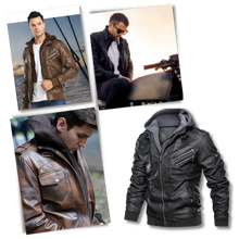 Cargar imagen en el visor de la galería, Chaqueta motera clásica de cuero marrón
 - Ozerty