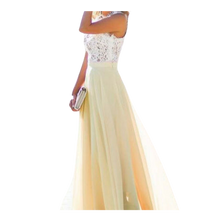 Cargar imagen en el visor de la galería, Vestido coqueto de gasa y encaje estilo campiña
 -Amarillo/SAmarillo/MAmarillo/LAmarillo/XLAmarillo/XXLAmarillo/XXXL - Ozerty