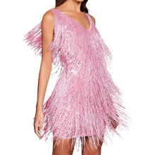 Cargar imagen en el visor de la galería, Vestido de lentejuelas con cuello de pico
 -Rosa/SRosa/MRosa/LRosa/XLRosa/XXLRosa/3XL - Ozerty