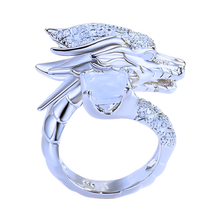 Cargar imagen en el visor de la galería, Anillo de plata con forma de dragón hecho a mano -Blanco - Ozerty